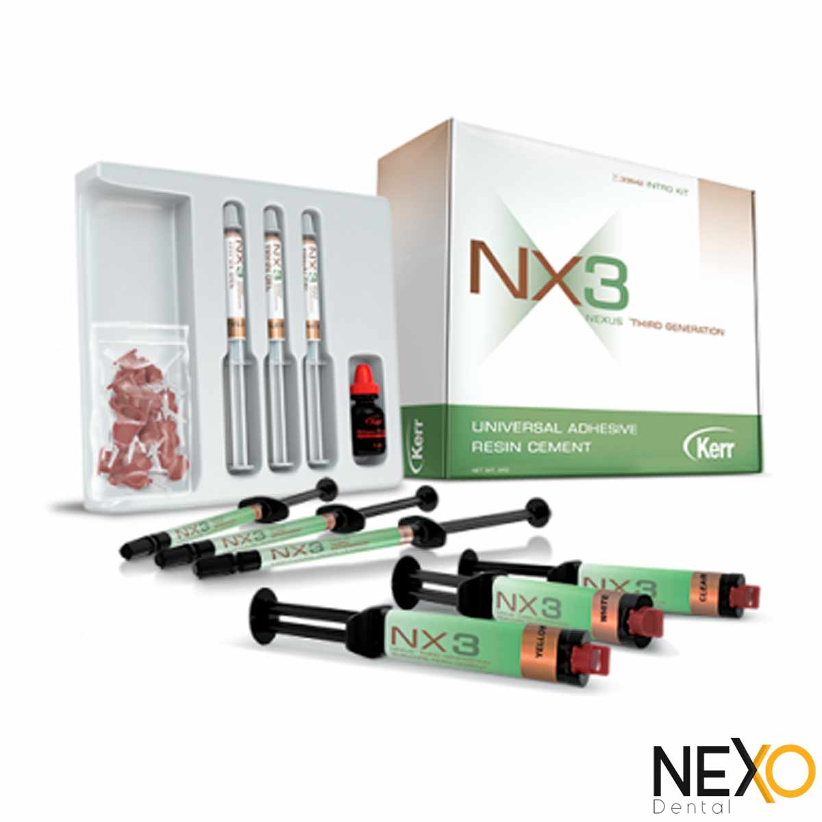 Kit Cemento Resina Nx3 (3 x 5 grs Dual Clear, Bleach, Amarillo / 3 x 1.8 grs Foto Clear) - KERR