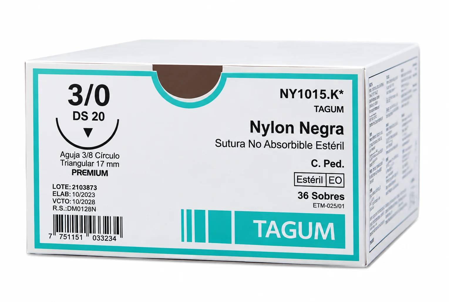 Sutura Nylon Negra 3/0 DS20 36 uds - TAGUM