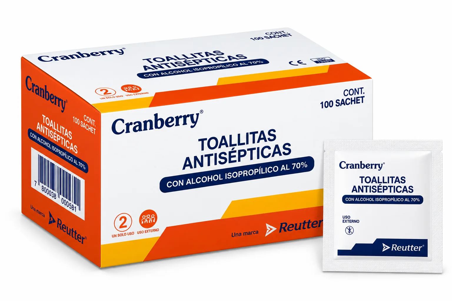 Toallita Antiséptica Alcohol Pad Caja x 100 uds - CRANBERRY