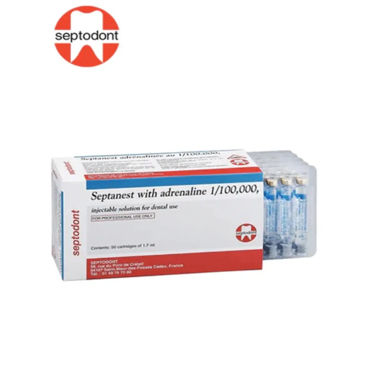 Anestesia Al 4% 1:00.000 50 carpules vidrio - SEPTODONT