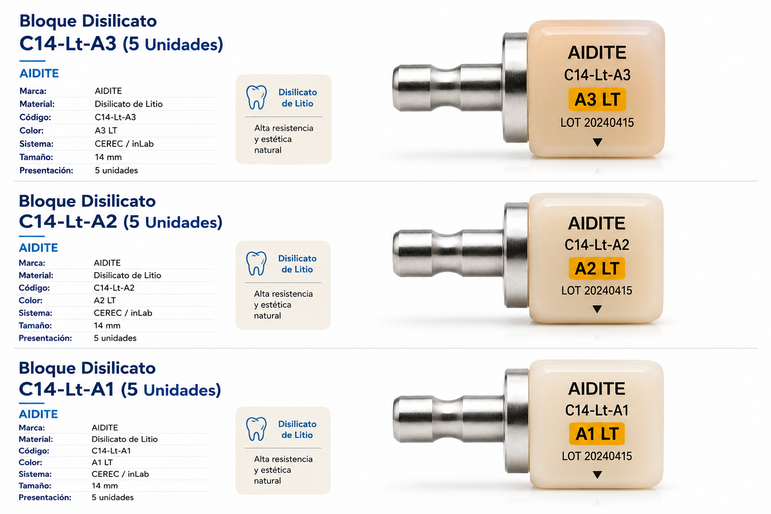 Bloque Disilicato C14 LT 5 uds - AIDITE