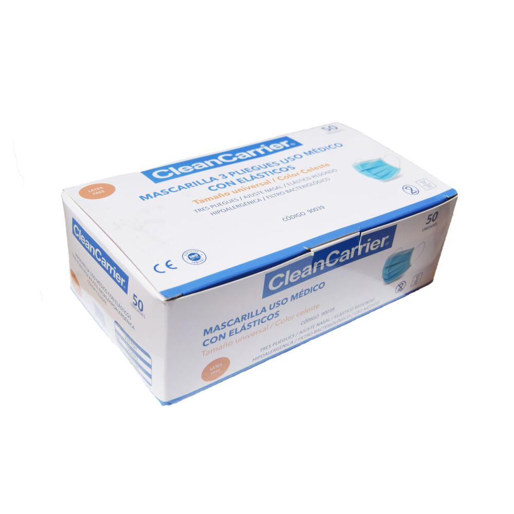 Mascarilla 3 Pliegues Caja 50 uds - CLEANCARRIER