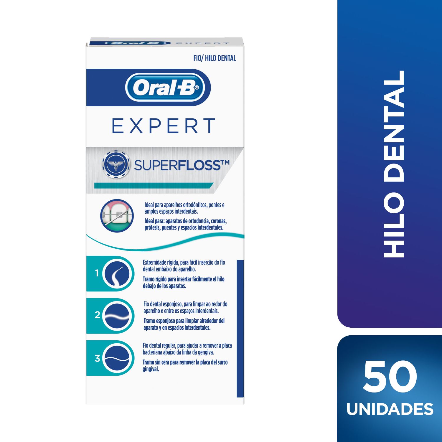 Hilo Dental Expert Super Floss 3 En 1 50 uds - ORAL-B